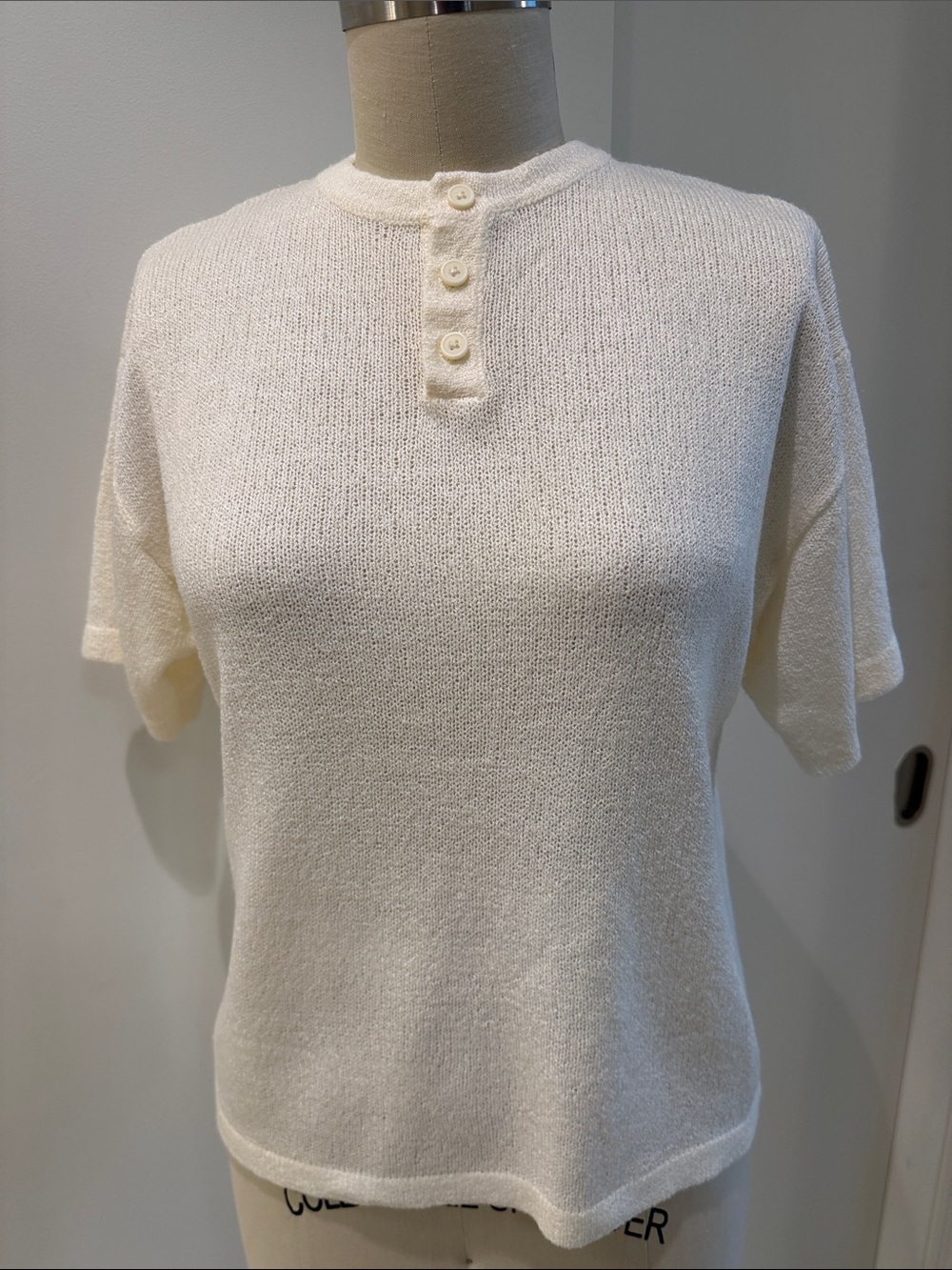 Zara Cream Short-Sleeve Knit Henley Top, Size S-M